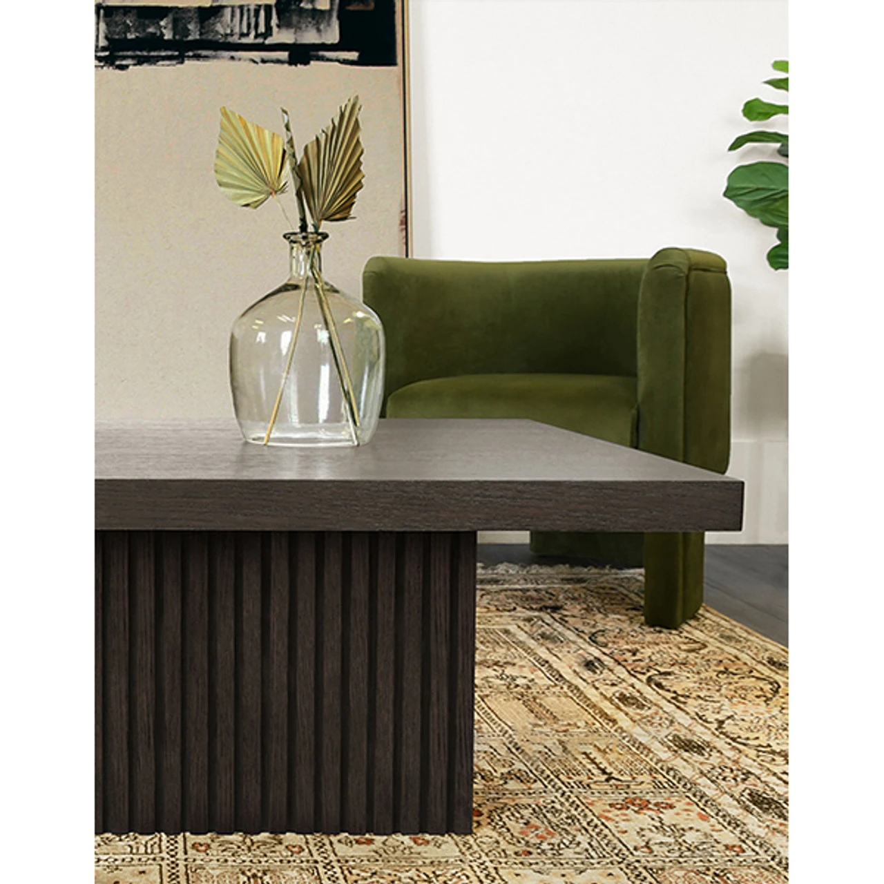 Worlds Away Slatted Pedestal Base Coffee Table - Dark Espresso Oak - Image 4