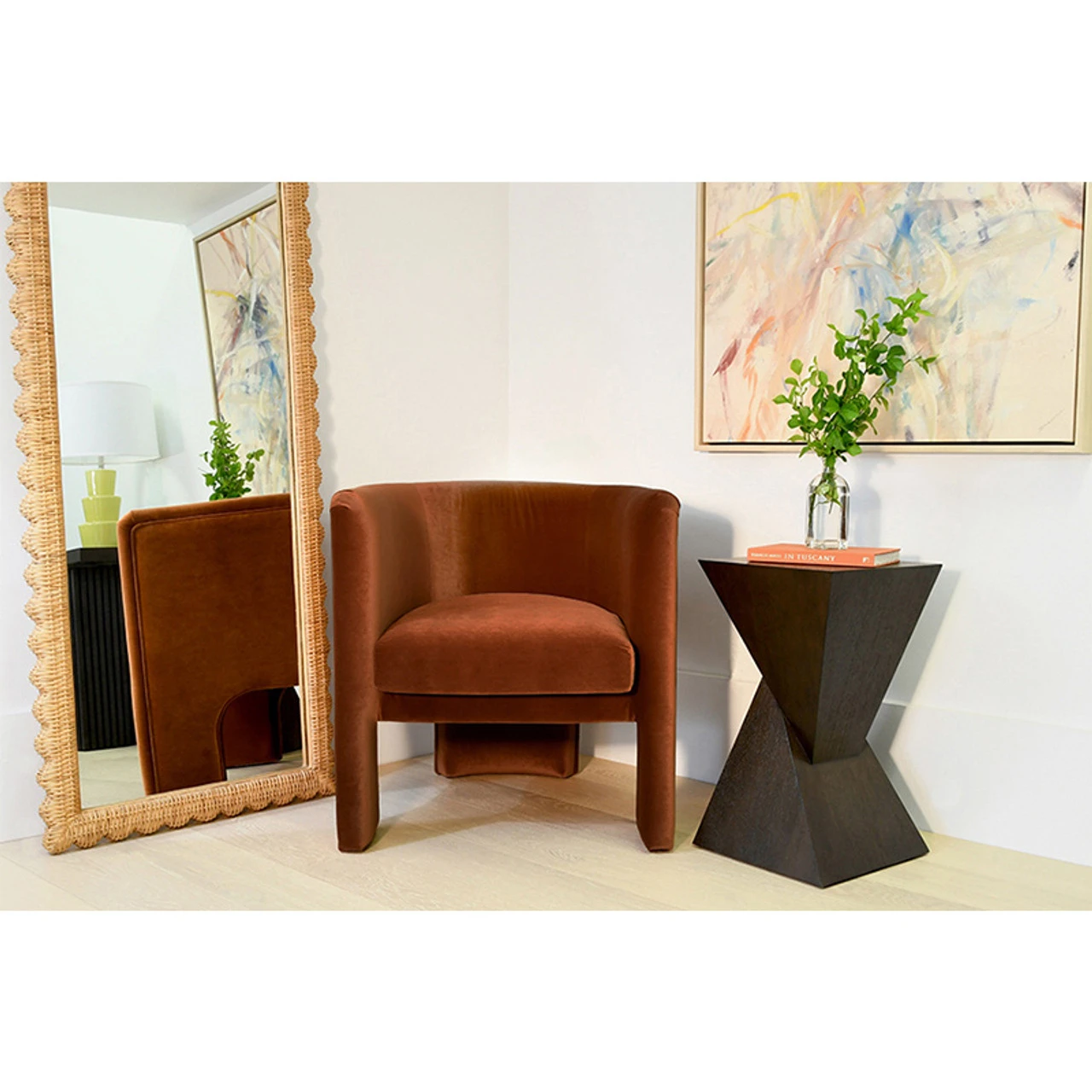 Worlds Away Three Leg Fully Upholstered Barrel Chair - Rust Velvet - Image 7