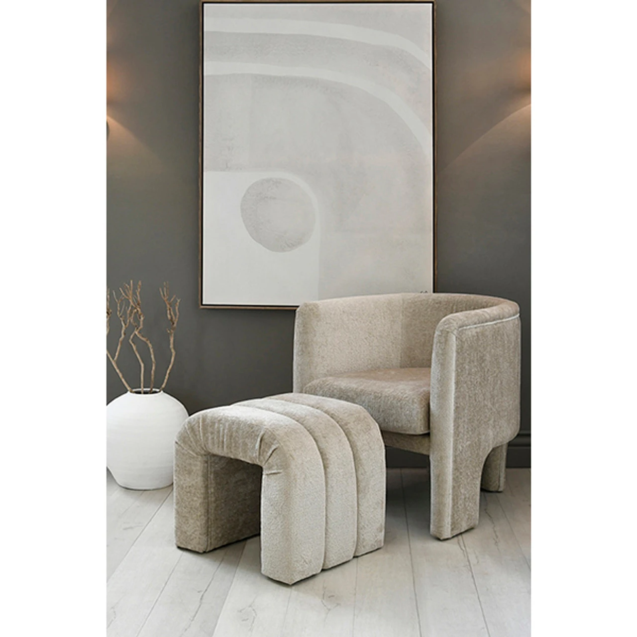 Worlds Away Three Leg Fully Upholstered Barrel Chair - Taupe Textured Chenille 2 Worlds Away Three Leg Fully Upholstered Barrel Chair - Taupe Textured Chenille - Image 2