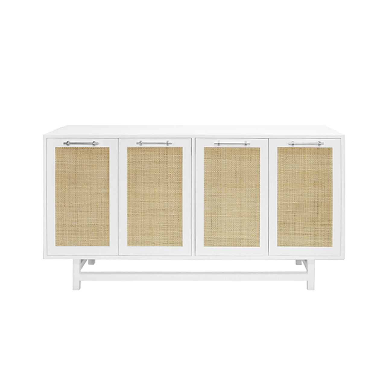 Worlds Away Four Door Cabinet - Cane Door Fronts And Nickel Hardware - Matte White Lacquer 1 Worlds Away Four Door Cabinet - Cane Door Fronts And Nickel Hardware - Matte White Lacquer