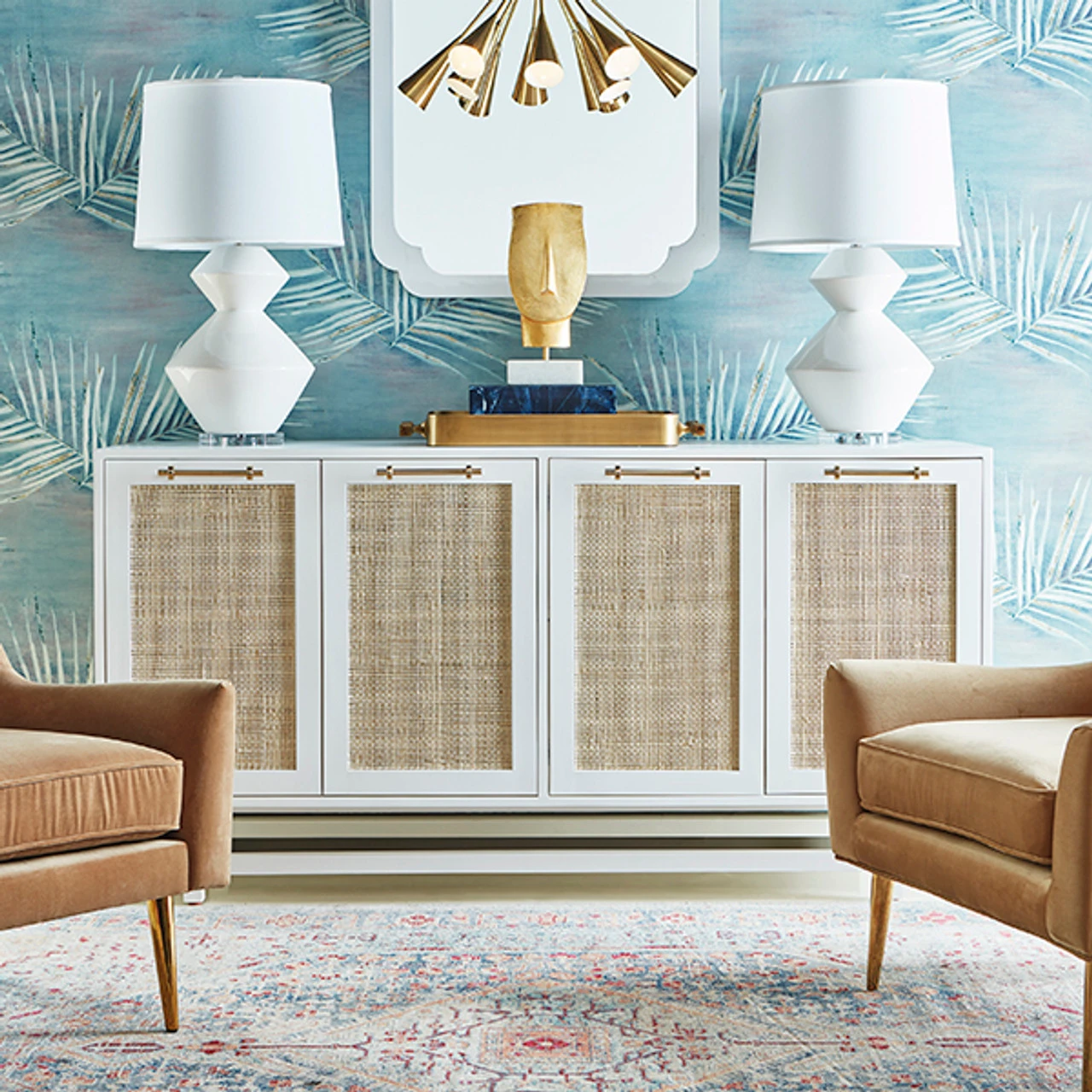 Worlds Away Four Door Cabinet - Cane Door Fronts And Brass Hardware - Matte White Lacquer 6 Worlds Away Four Door Cabinet - Cane Door Fronts And Brass Hardware - Matte White Lacquer - Image 6