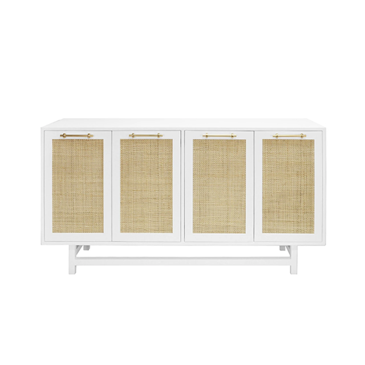 Worlds Away Four Door Cabinet - Cane Door Fronts And Brass Hardware - Matte White Lacquer 3 Worlds Away Four Door Cabinet - Cane Door Fronts And Brass Hardware - Matte White Lacquer - Image 3