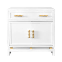Worlds Away Marcus White Lacquer 1 Drawer, 2 Door Nightstand With Gold Leafed Bamboo Hardware And Gold Leaf Metal Detail -Worlds Away WA MARCUS WH FRONT 78845.1687543445 ni 32327.1707478862