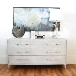 Worlds Away Six Drawer Chest - Light Grey Shagreen - Antique Brass And Acrylic Hardware -Worlds Away WA MAREN LGS LIFESTYLE 27014.1601663004 ni 49894.1707481755