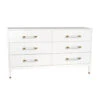 Worlds Away Six Drawer Chest - Textured White Linen - Antique Brass And Acrylic Hardware