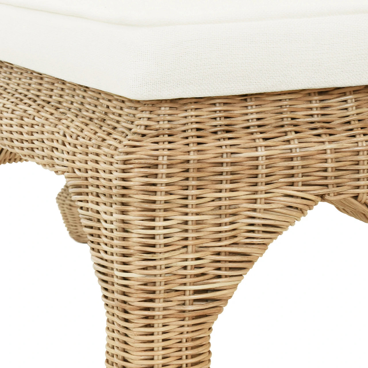Worlds Away Ming Style Bench - Woven Rattan - Ivory Linen Cushion 2 Worlds Away Ming Style Bench - Woven Rattan - Ivory Linen Cushion - Image 2