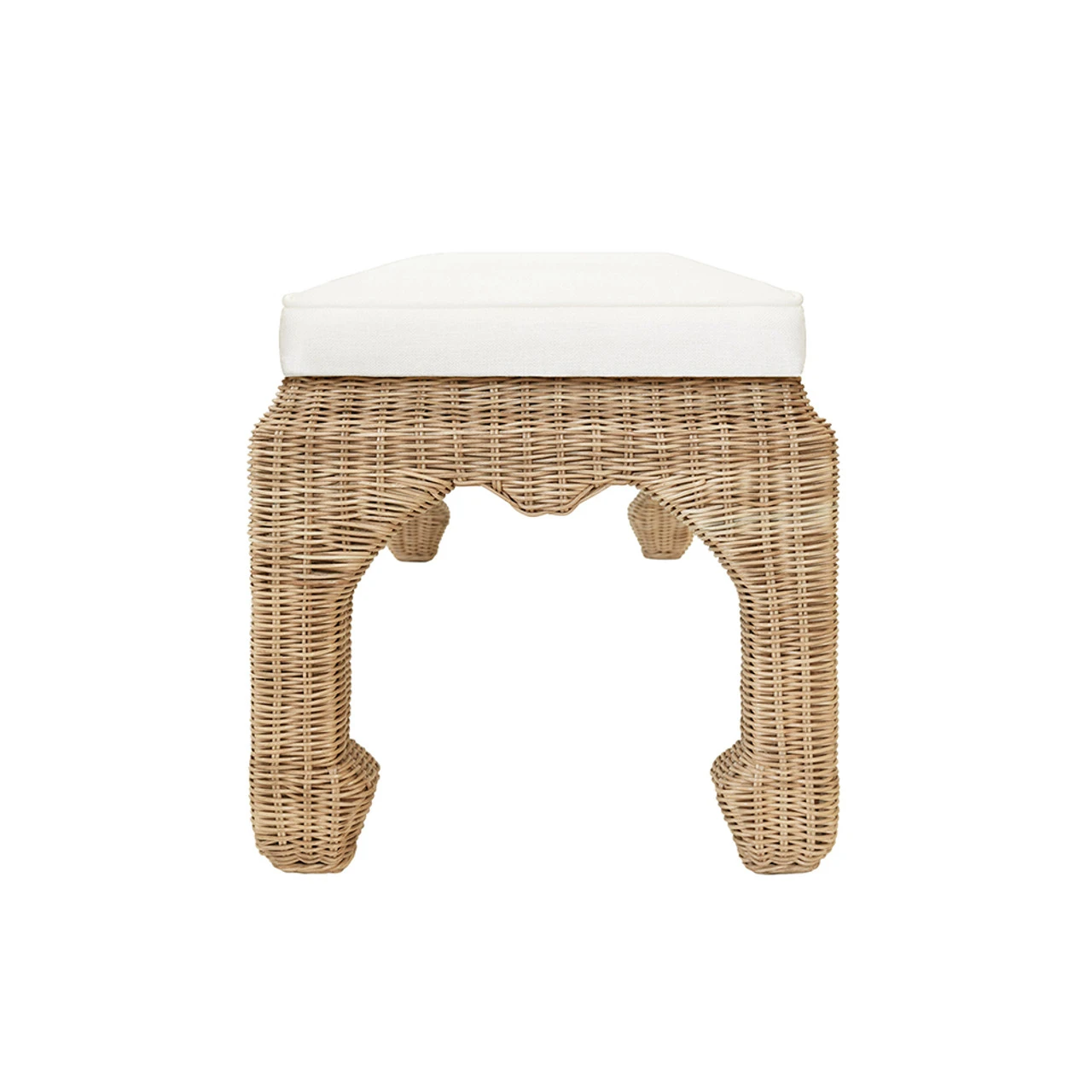 Worlds Away Ming Style Bench - Woven Rattan - Ivory Linen Cushion 4 Worlds Away Ming Style Bench - Woven Rattan - Ivory Linen Cushion - Image 4