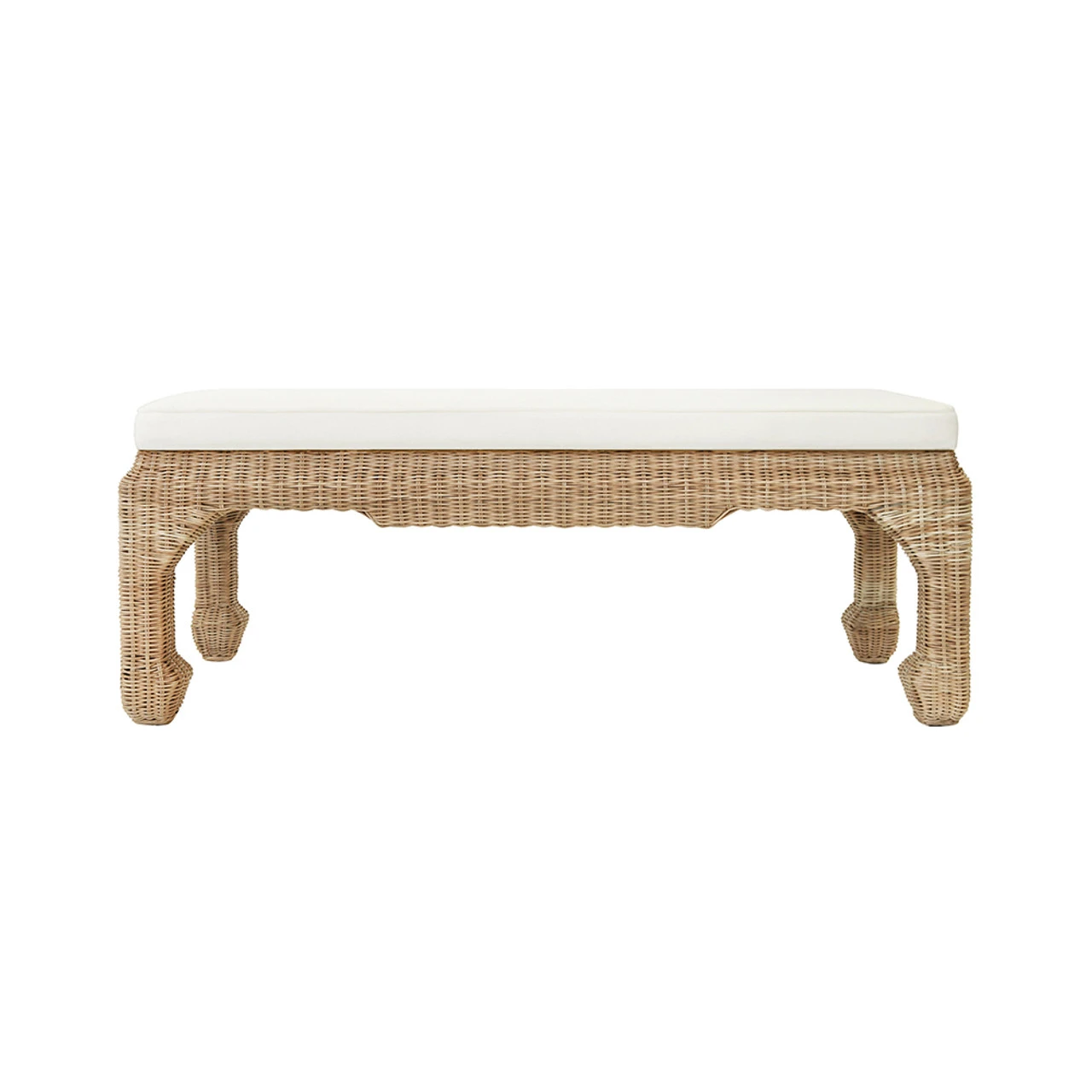 Worlds Away Ming Style Bench - Woven Rattan - Ivory Linen Cushion 3 Worlds Away Ming Style Bench - Woven Rattan - Ivory Linen Cushion - Image 3