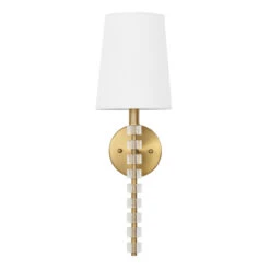 Worlds Away One Light Sconce - Acrylic And Brushed Brass - White Linen Shade -Worlds Away WA MAXINE BBR 12055.1664813975 ni 99101.1707481757