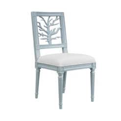 Worlds Away Coral Motif Back Dining Chair - White Linen Seat - Matte Light Blue Lacquer -Worlds Away WA MCKAY LB 58331.1664813690 ni 39012.1707481758