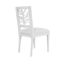 Worlds Away Coral Motif Back Dining Chair - White Linen Seat - Matte White Lacquer -Worlds Away WA MCKAY WH BACK 89474.1664813633 ni 25746.1707481759