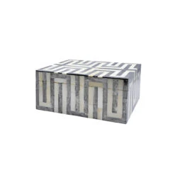 Worlds Away Small Geometric Patterned Box - Dark Grey And White Resin -Worlds Away WA MELLIE SM GRY ANGLE web 12489.1603894644 ni 30011.1707481759