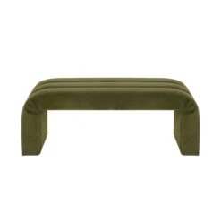 Worlds Away Horizontal Channeled Bench - Olive Green Velvet