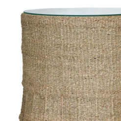 Worlds Away Large Scalloped Base Seagrass Table - Glass Top