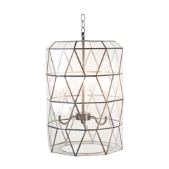 Worlds Away Moderna Large Faceted Glass Lantern With Candle Cluster