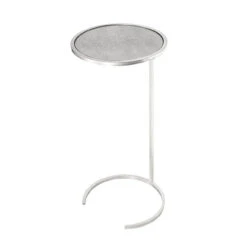 Worlds Away Monaco Round Cigar Table In Silver Leaf With Antique Mirror Top
