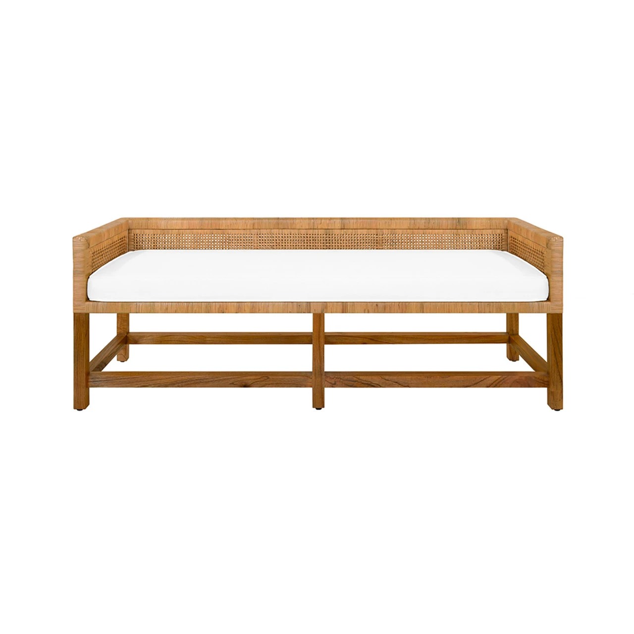 Worlds Away Cane Bench - Low Seat Back And Ivory Linen Cushion 2 Worlds Away Cane Bench - Low Seat Back And Ivory Linen Cushion - Image 2