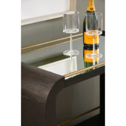 Worlds Away Waterfall Edge Bar Cart - Antique Brass Rails - Espresso Oak -Worlds Away WA Myer ES Detail Lifestyle HIGH RES 66699.1701966186 ni 89628.1707481771