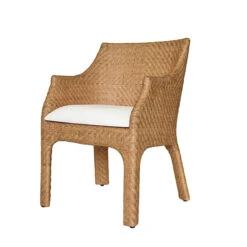 Worlds Away Basketweave Rattan Wrapped Dining Chair - Ivory Linen Cushion -Worlds Away WA NOELLE ANGLE 26311.1681311311 ni 81924.1707481780
