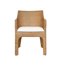 Worlds Away Basketweave Rattan Wrapped Dining Chair - Ivory Linen Cushion -Worlds Away WA NOELLE FRONT 82608.1681311304 ni 52318.1707481780