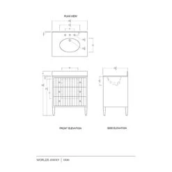 Worlds Away Bath Vanity - Vertical Fluted Detail On Drawers - Cerused Oak - White Marble Top, Porcelain Sink, And Polished Brass Knobs -Worlds Away WA ODIN WEB SIZE 33268.1702304467 ni 40858.1707481781