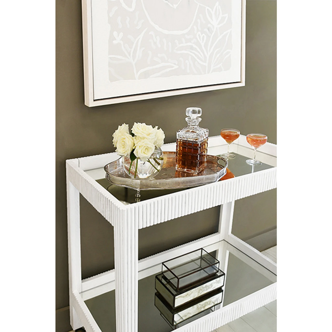 Worlds Away Fluted Bar Cart - White Washed Oak 5 Worlds Away Fluted Bar Cart - White Washed Oak - Image 5