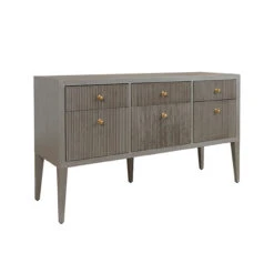 Worlds Away Fluted Six Drawer Buffet - Brass Knobs - Smoke Grey Oak -Worlds Away WA PALMER SG ANGLE 60771.1647956873 ni 78629.1707481786