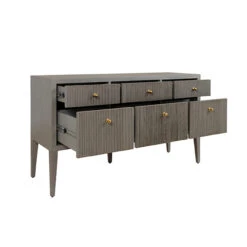 Worlds Away Fluted Six Drawer Buffet - Brass Knobs - Smoke Grey Oak -Worlds Away WA PALMER SG OPEN 53070.1647956870 ni 77972.1707481786