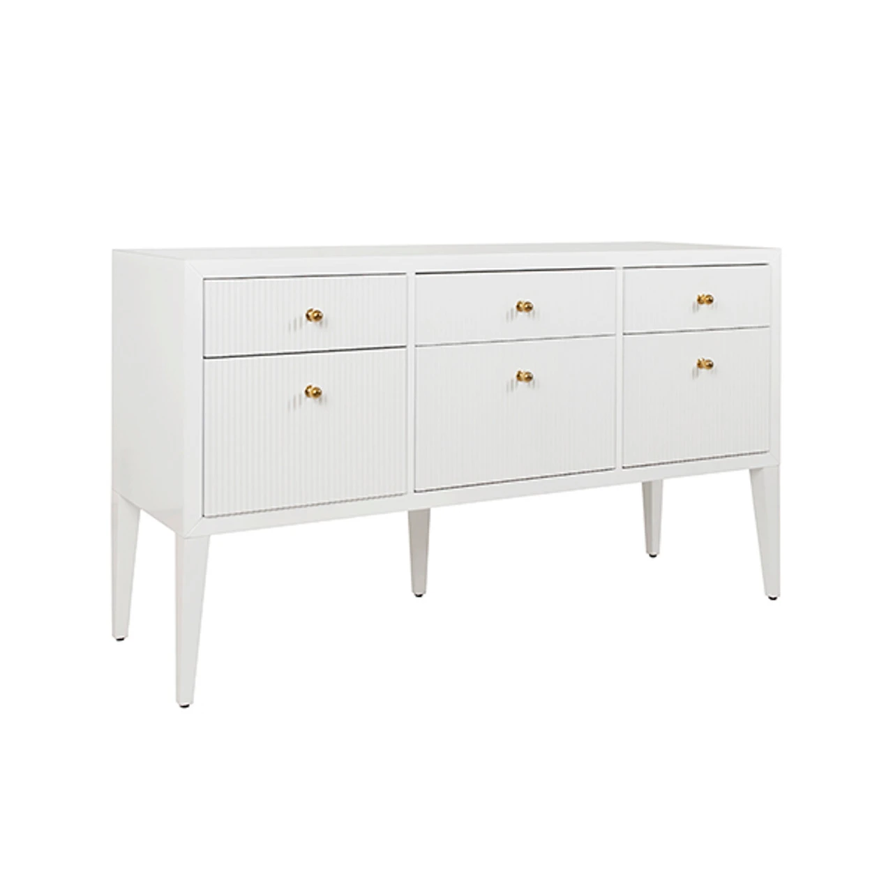 Worlds Away Fluted Six Drawer Buffet - Brass Knobs - Glossy White Lacquer 1 Worlds Away Fluted Six Drawer Buffet - Brass Knobs - Glossy White Lacquer