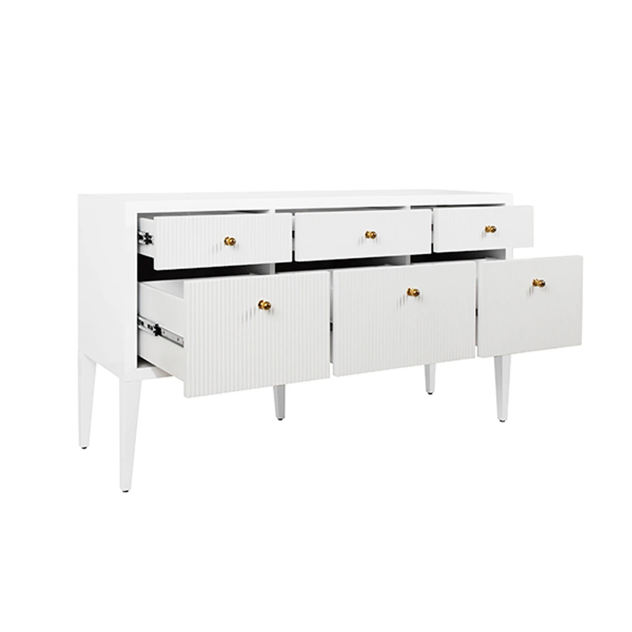 Worlds Away Fluted Six Drawer Buffet - Brass Knobs - Glossy White Lacquer 3 Worlds Away Fluted Six Drawer Buffet - Brass Knobs - Glossy White Lacquer - Image 3