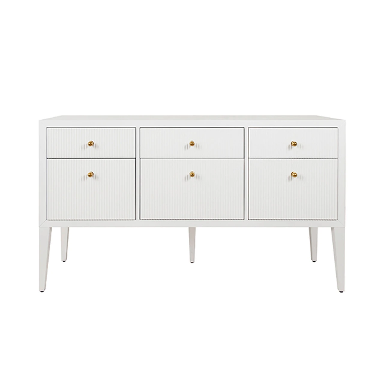 Worlds Away Fluted Six Drawer Buffet - Brass Knobs - Glossy White Lacquer 4 Worlds Away Fluted Six Drawer Buffet - Brass Knobs - Glossy White Lacquer - Image 4
