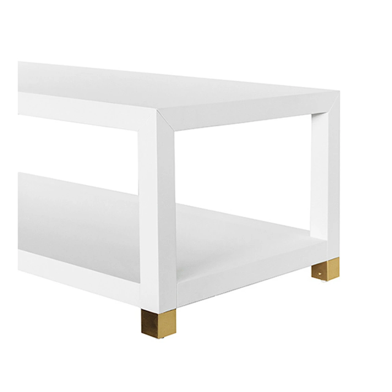 Worlds Away Coffee Table - Antique Brass Foot Caps - Matte White Lacquer 1 Worlds Away Coffee Table - Antique Brass Foot Caps - Matte White Lacquer