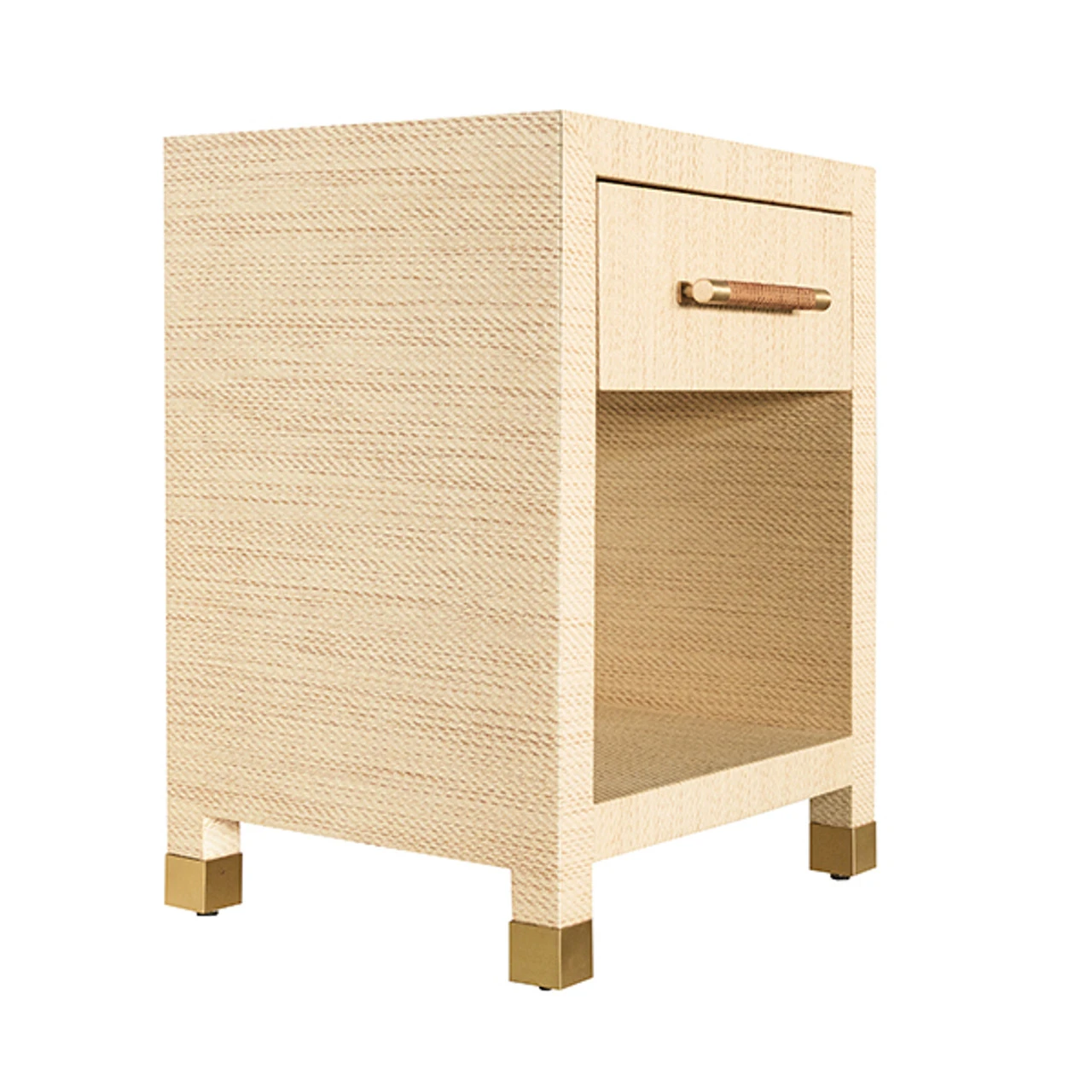 Worlds Away One Drawer Side Table - Rattan Wrapped Handle - Natural Grasscloth 6 Worlds Away One Drawer Side Table - Rattan Wrapped Handle - Natural Grasscloth - Image 6