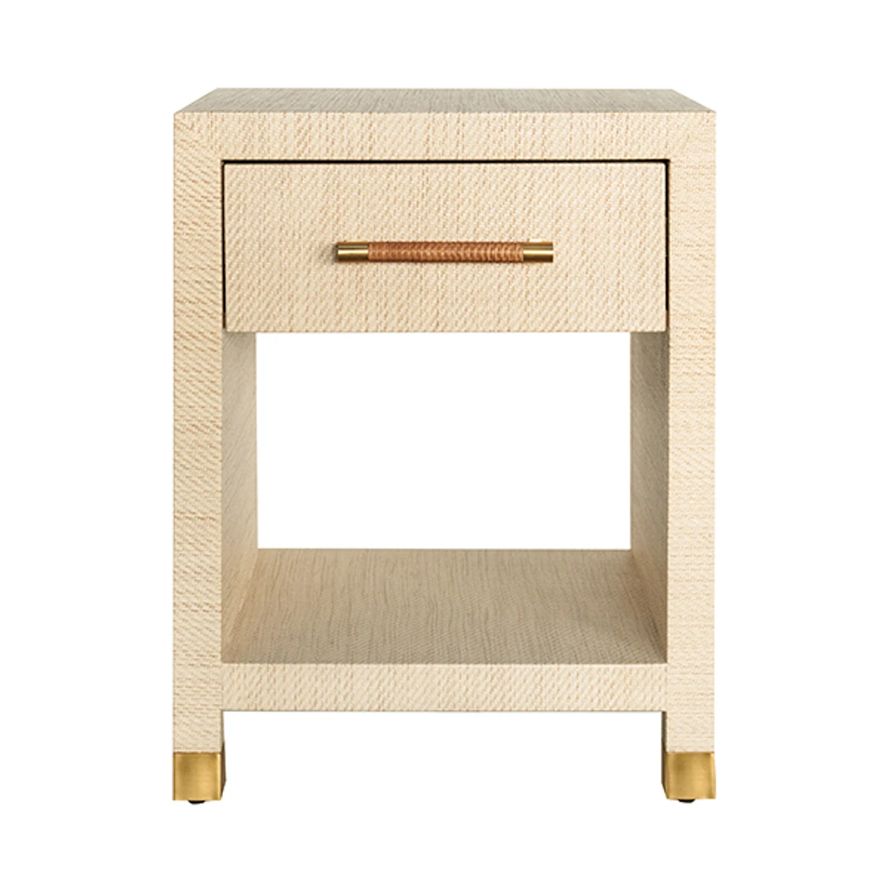 Worlds Away One Drawer Side Table - Rattan Wrapped Handle - Natural Grasscloth 3 Worlds Away One Drawer Side Table - Rattan Wrapped Handle - Natural Grasscloth - Image 3