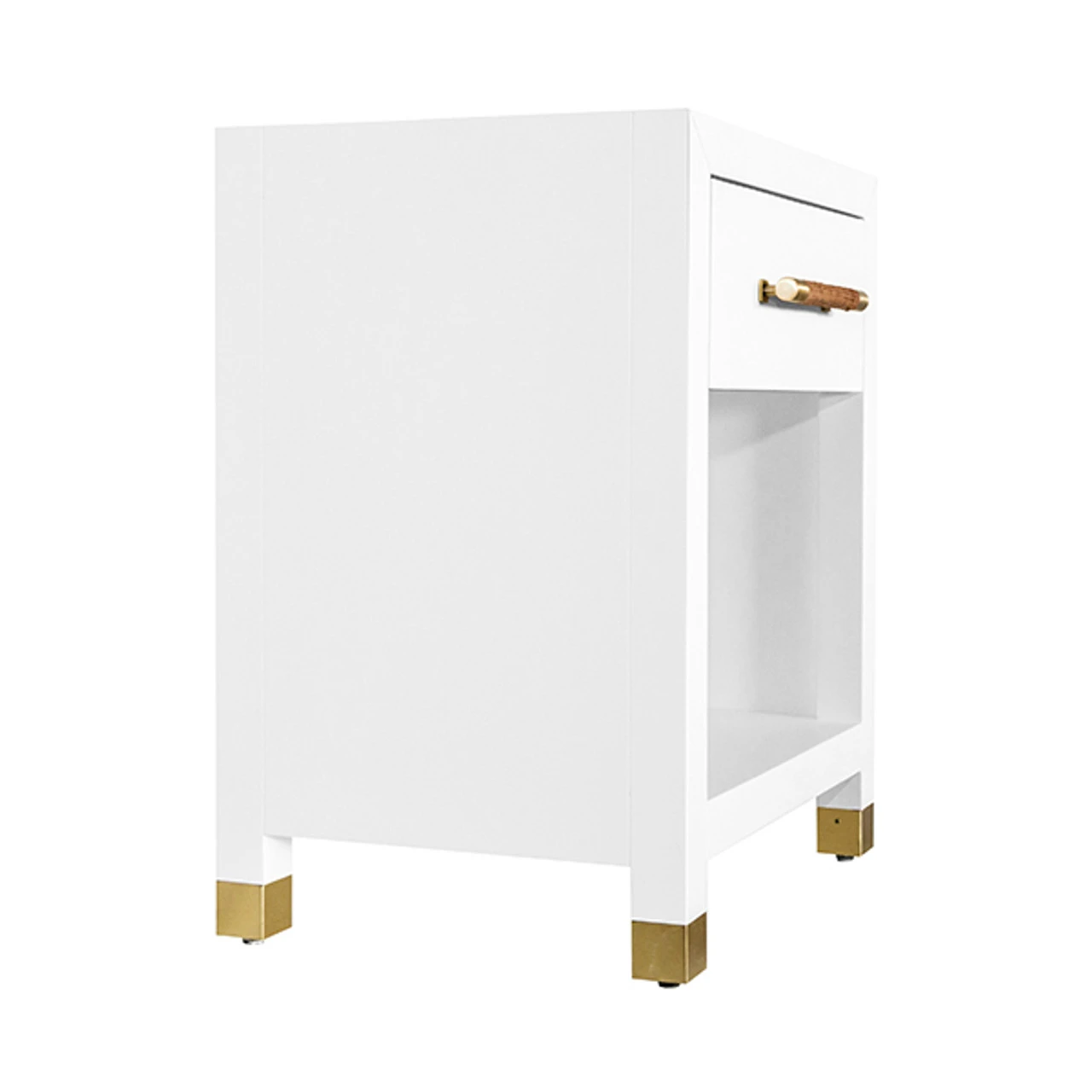 Worlds Away One Drawer Side Table - Rattan Wrapped Handle - Matte White Lacquer 4 Worlds Away One Drawer Side Table - Rattan Wrapped Handle - Matte White Lacquer - Image 4