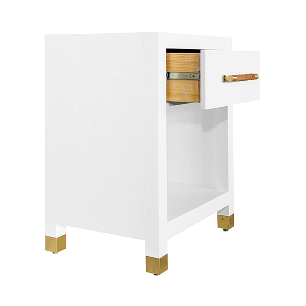 Worlds Away One Drawer Side Table - Rattan Wrapped Handle - Matte White Lacquer 5 Worlds Away One Drawer Side Table - Rattan Wrapped Handle - Matte White Lacquer - Image 5