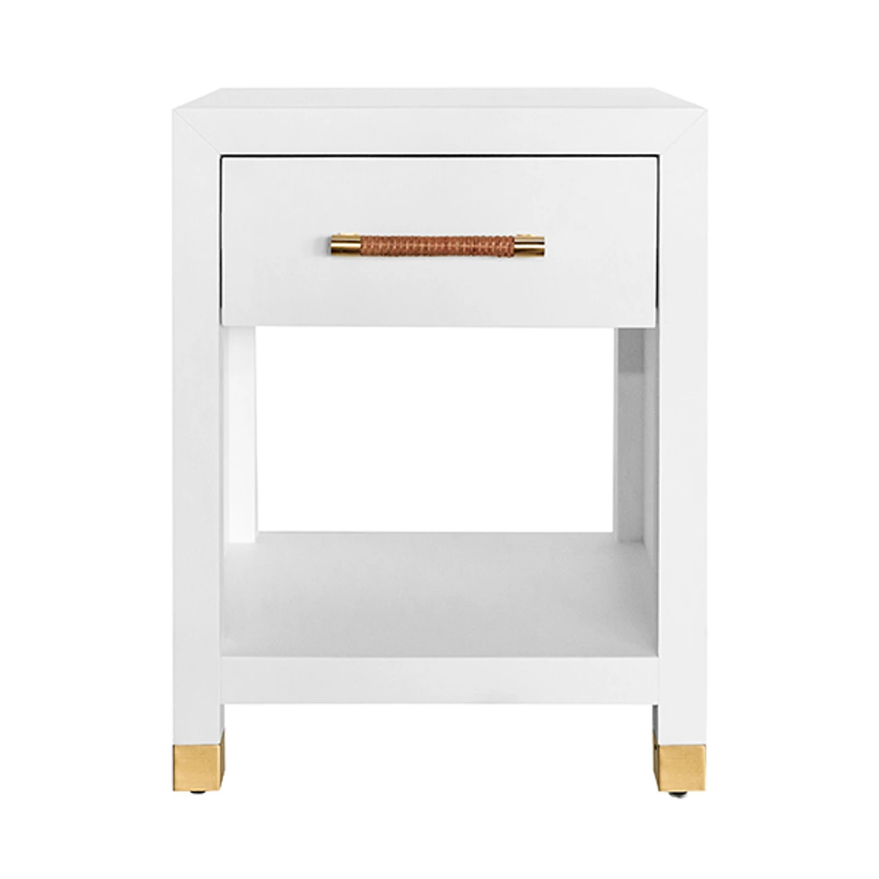 Worlds Away One Drawer Side Table - Rattan Wrapped Handle - Matte White Lacquer 2 Worlds Away One Drawer Side Table - Rattan Wrapped Handle - Matte White Lacquer - Image 2