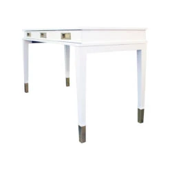 Worlds Away Three Drawer Desk - Brass Details - Matte White Lacquer
