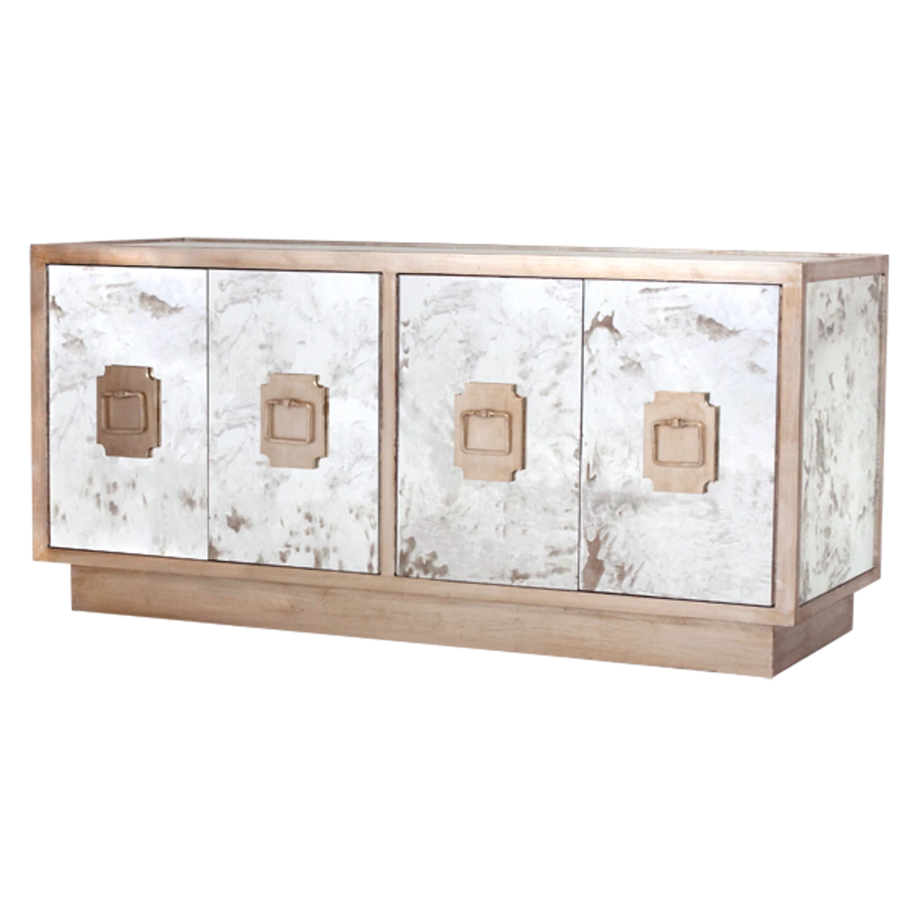 Worlds Away Ponti Antique Mirror 4-Door Entertainment Console With Champagne Silver Leaf Detailing 1 Worlds Away Ponti Antique Mirror 4-Door Entertainment Console With Champagne Silver Leaf Detailing
