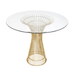 Worlds Away Powell Gold Leaf Iron Table Base With 36" Diameter Beveled Glass