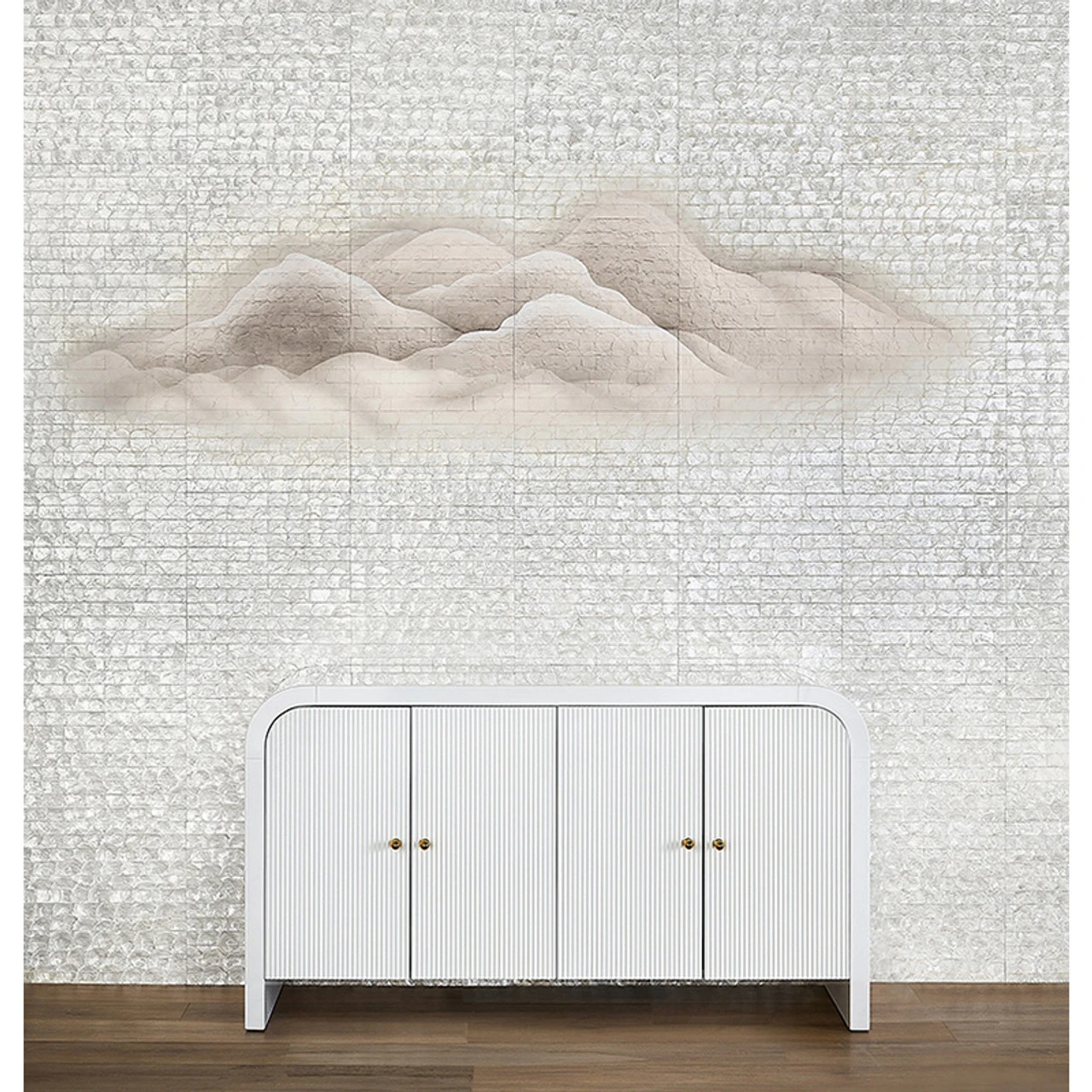 Worlds Away Waterfall Edge Buffet - Fluted Door Front - White Glossy Lacquer - Image 2