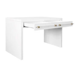 Worlds Away Waterfall Two Drawer Desk - Brass And Acrylic Hardware - White Lacquer