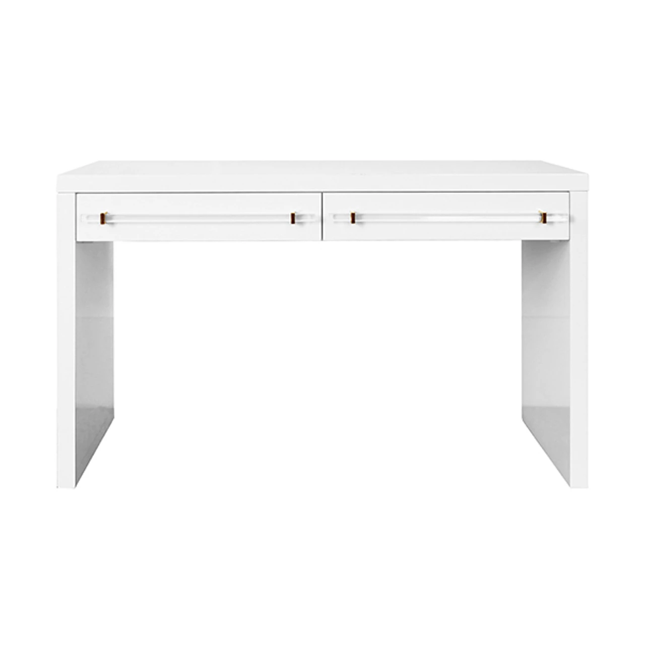 Worlds Away Waterfall Two Drawer Desk - Brass And Acrylic Hardware - White Lacquer 2 Worlds Away Waterfall Two Drawer Desk - Brass And Acrylic Hardware - White Lacquer - Image 2