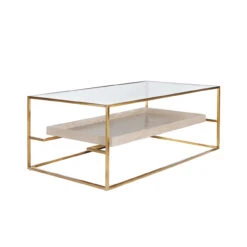 Worlds Away Glass Top Antique Brass Coffee Table - Floating Shelf - Cerused Oak -Worlds Away WA REAGAN CO ANGLE 66046.1664813081 ni 73766.1707481800