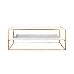 Worlds Away Glass Top Antique Brass Coffee Table - Floating Shelf - White Washed Oak -Worlds Away WA REAGAN WWO 32112.1664813038 ni 37728.1707481801