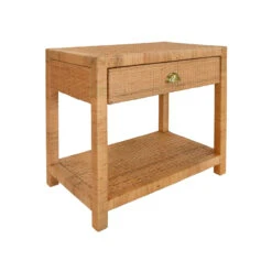 Worlds Away One Drawer End Table - Rattan - Brushed Brass Cup Pull -Worlds Away WA REED ANGLE 54862.1695220421 ni 08545.1707481803
