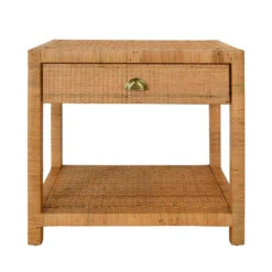 Worlds Away One Drawer End Table - Rattan - Brushed Brass Cup Pull -Worlds Away WA REED 43444.1695220432 ni 93216.1707481803