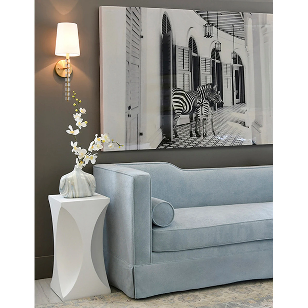 Worlds Away Skirted Tuxedo Style Sofa - Notched Back - Performance Light Blue Chenille 11 Worlds Away Skirted Tuxedo Style Sofa - Notched Back - Performance Light Blue Chenille - Image 11