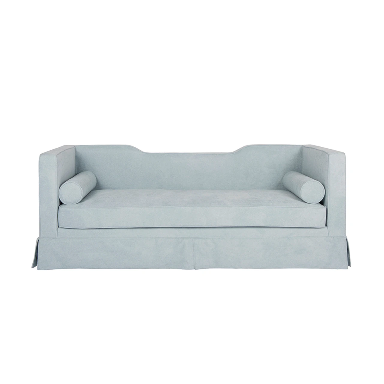 Worlds Away Skirted Tuxedo Style Sofa - Notched Back - Performance Light Blue Chenille 2 Worlds Away Skirted Tuxedo Style Sofa - Notched Back - Performance Light Blue Chenille - Image 2