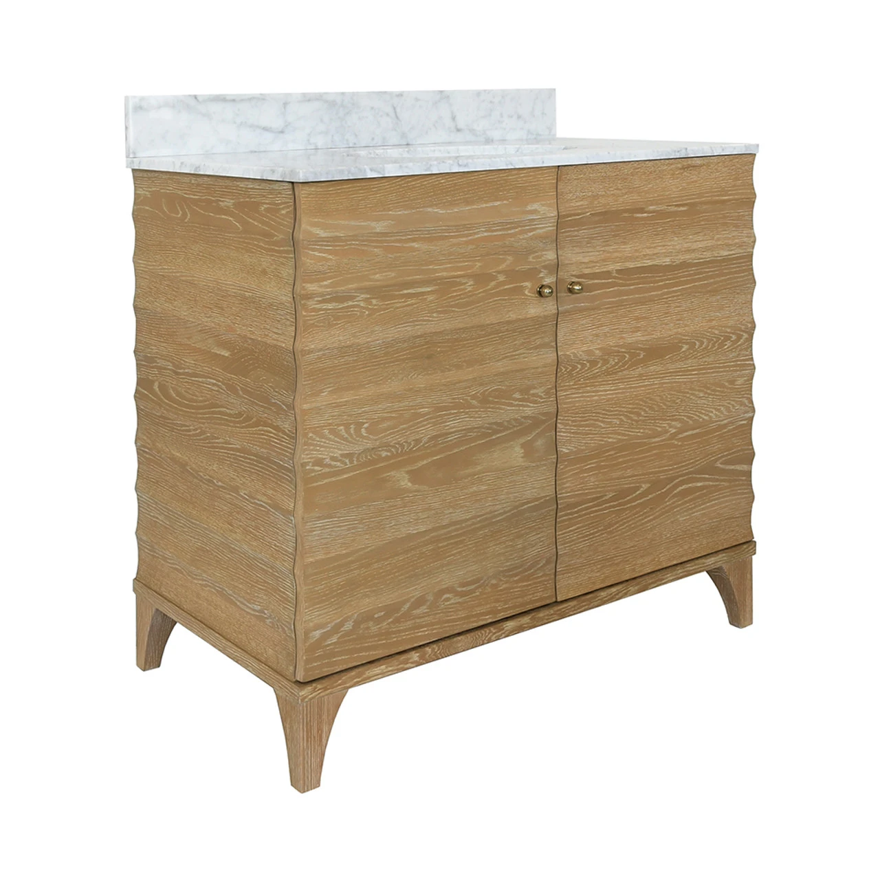 Worlds Away Bath Vanity - Horizontal Fluted Detail - Cerused Oak - White Marble Top, Porcelain Sink, And Polished Brass Knobs 5 Worlds Away Bath Vanity - Horizontal Fluted Detail - Cerused Oak - White Marble Top, Porcelain Sink, And Polished Brass Knobs - Image 5